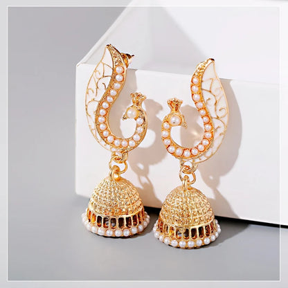 Zenat Ethnic Peacock Pearl Tassel Jhumka Earrings