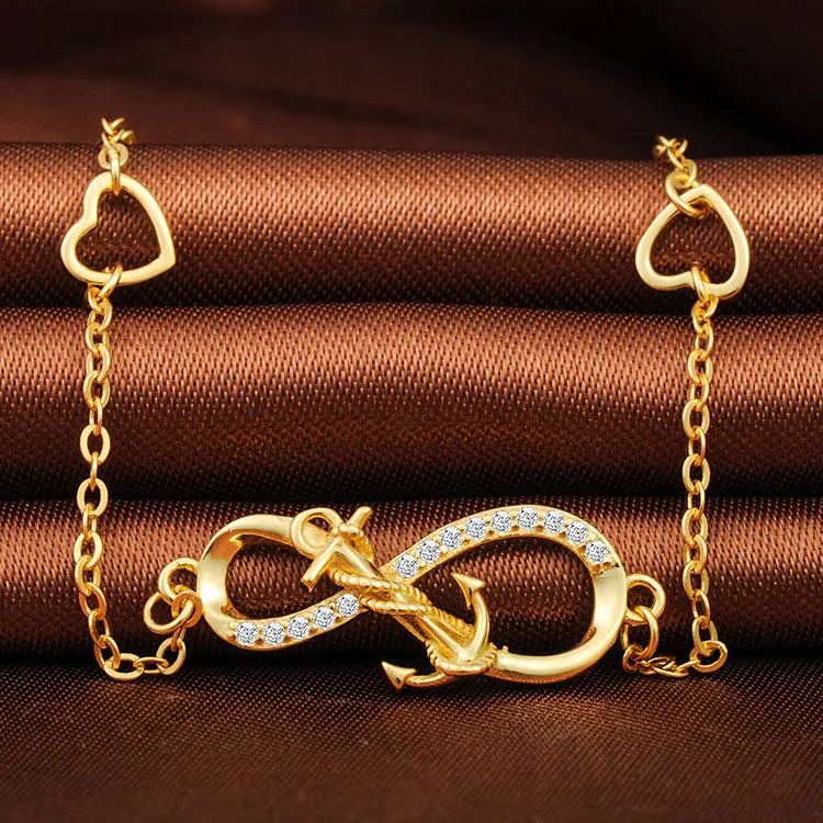 Drop Shipping 925 Sterling Silver Anchor Infinity Heart Charm Silver Bracelet for Women New Arrival