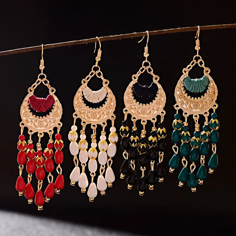 Zenat 2020 Vintage White Bead Tassel Jhumka