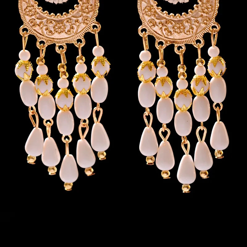 Zenat 2020 Vintage White Bead Tassel Jhumka