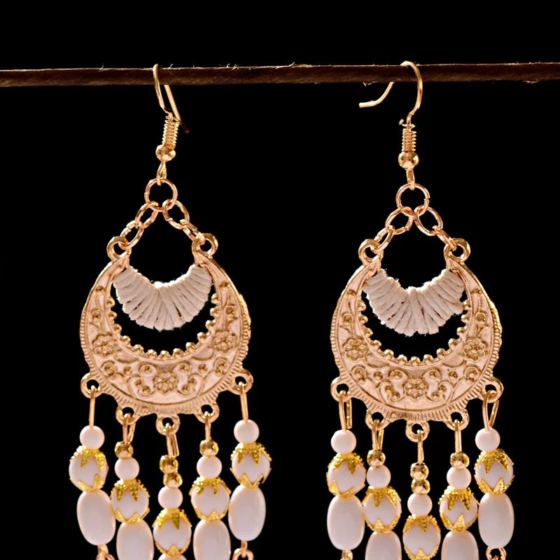Zenat 2020 Vintage White Bead Tassel Jhumka