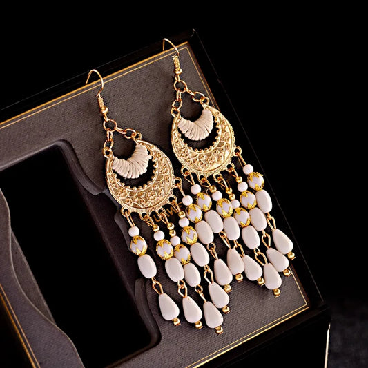 Zenat 2020 Vintage White Bead Tassel Jhumka