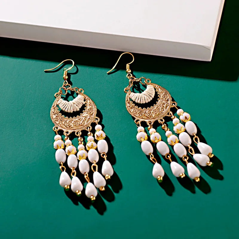 Zenat 2020 Vintage White Bead Tassel Jhumka