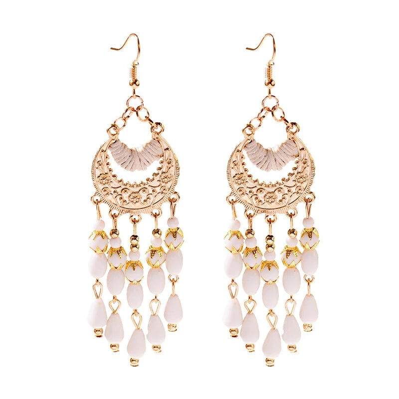 Zenat 2020 Vintage White Bead Tassel Jhumka