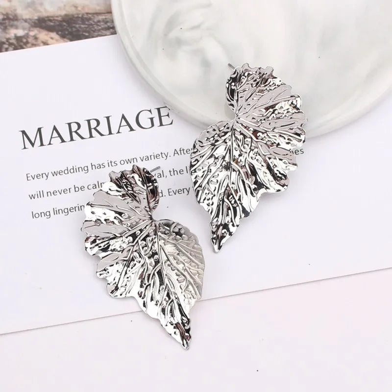 Zenat Geometric Ginkgo Leaf Drop Earrings