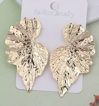 Zenat Geometric Ginkgo Leaf Drop Earrings