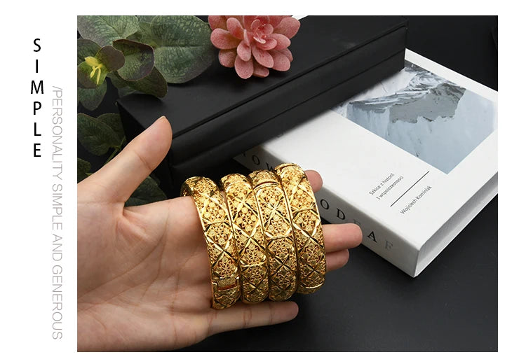 24K Gold Color Charm Bangles Adjustable