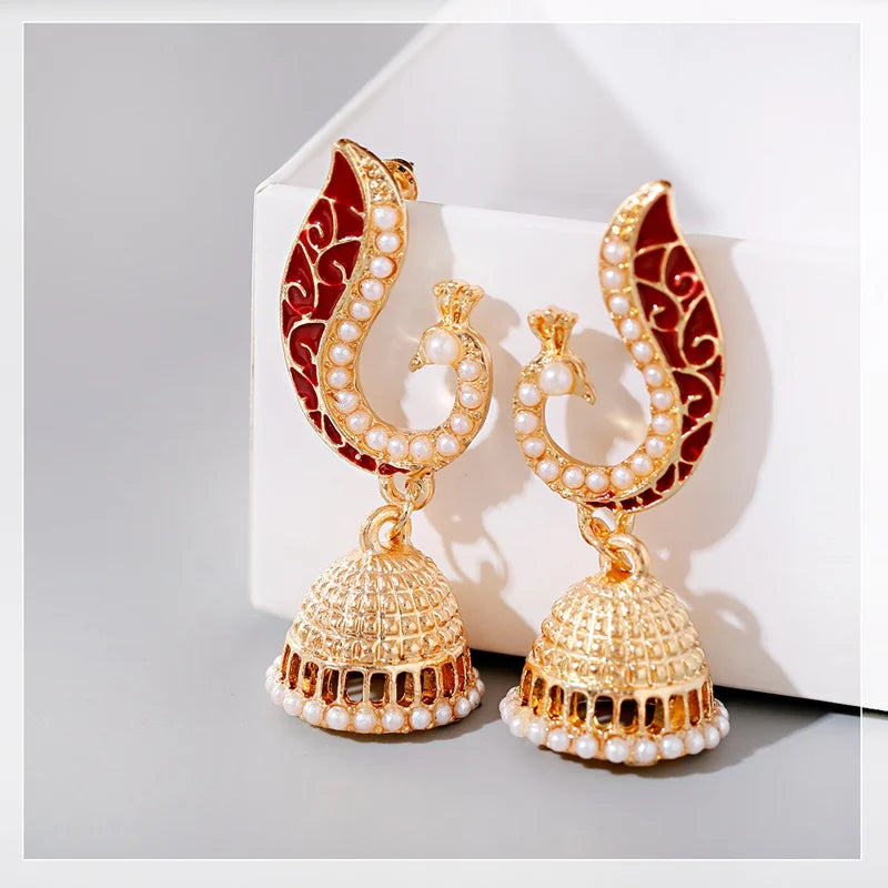 Zenat Ethnic Peacock Pearl Tassel Jhumka Earrings