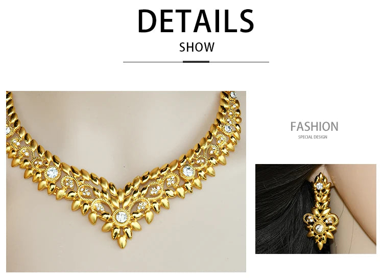 Zenat Dubai Gold Color 24k Luxury Necklace Set