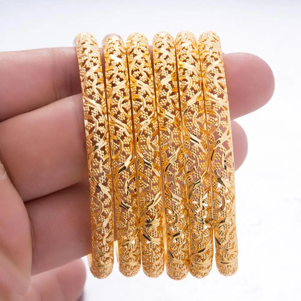 24k 6Pcs Lot Gold Color Bangles For Women Wedding