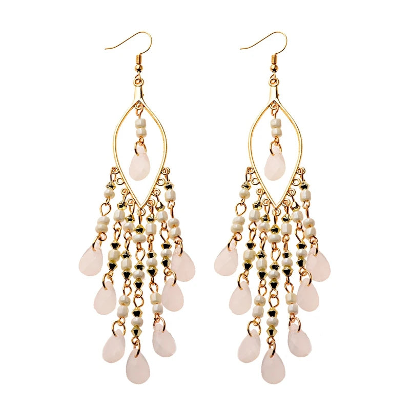 Zenat 2020 Vintage White Bead Tassel Jhumka