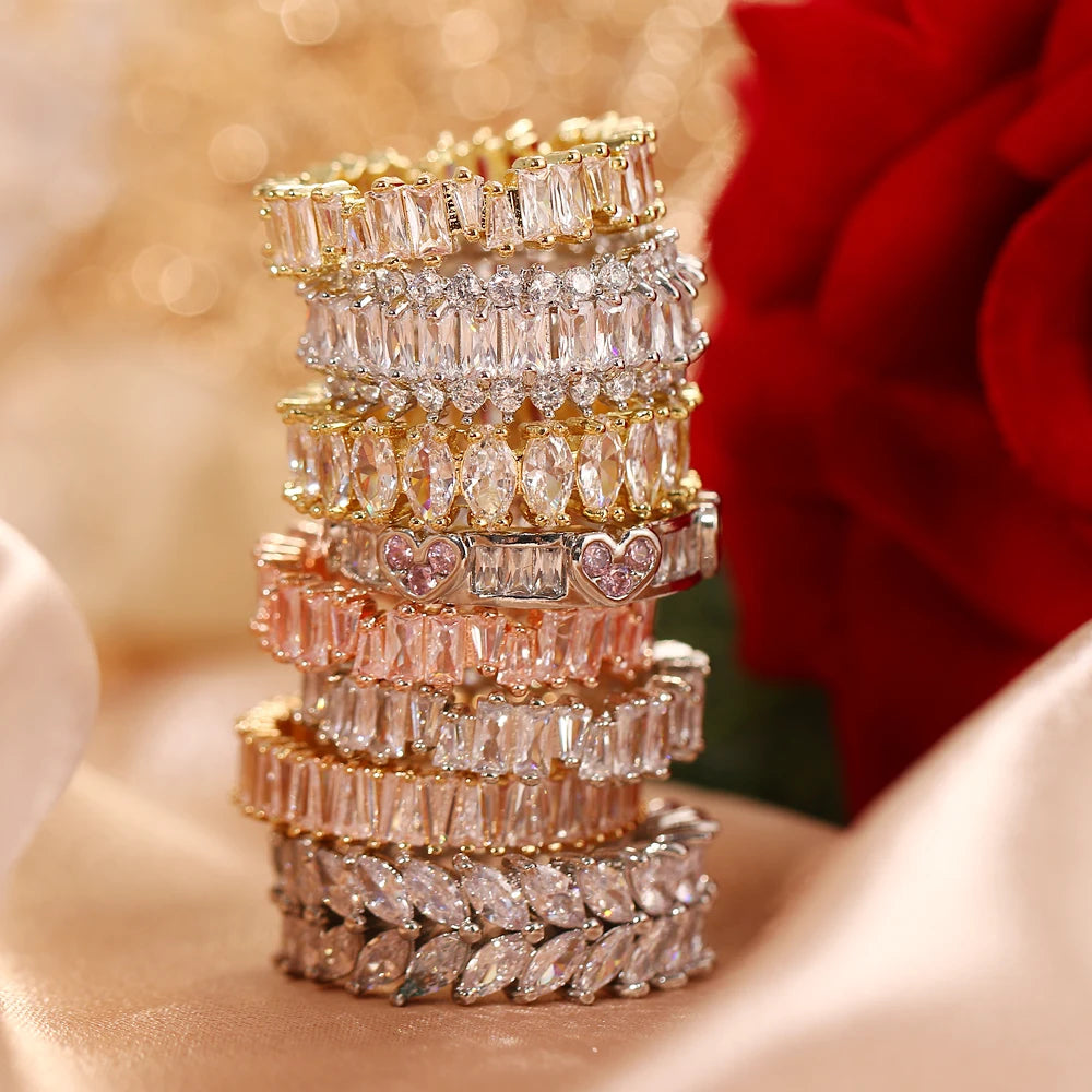Luxury Female White Crystal Stone  Ring Irregular Zirconia Wedding Rings for Women Trendy Geometric Zircon Engagement Ring