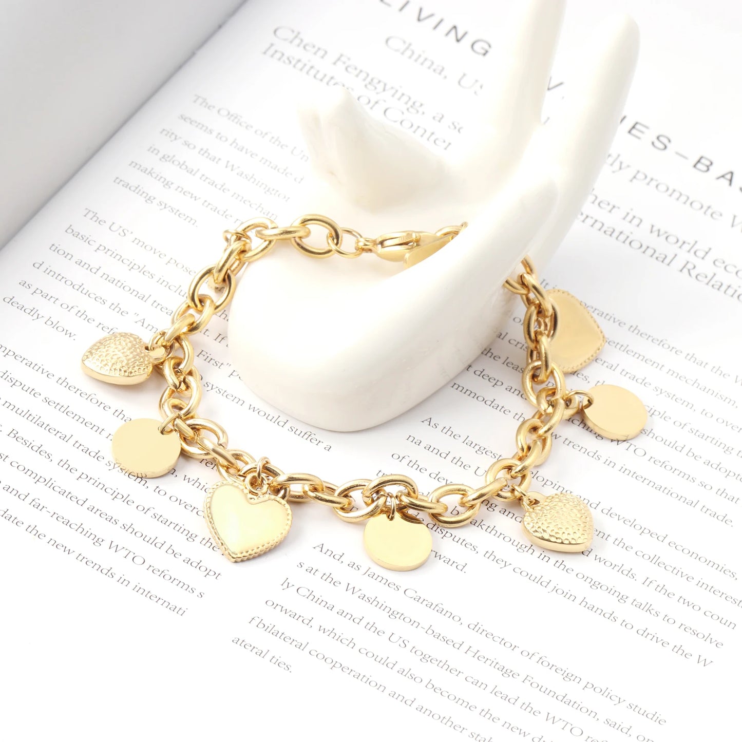 Zenat Stainless Steel Heart Coin Charm Bracelet for Women