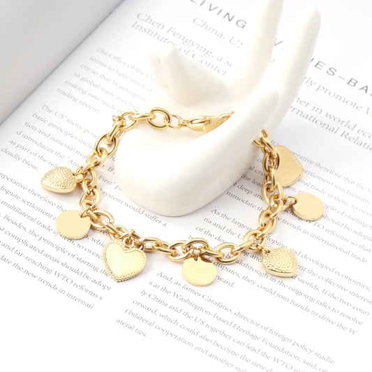 Zenat Stainless Steel Heart Coin Charm Bracelet for Women