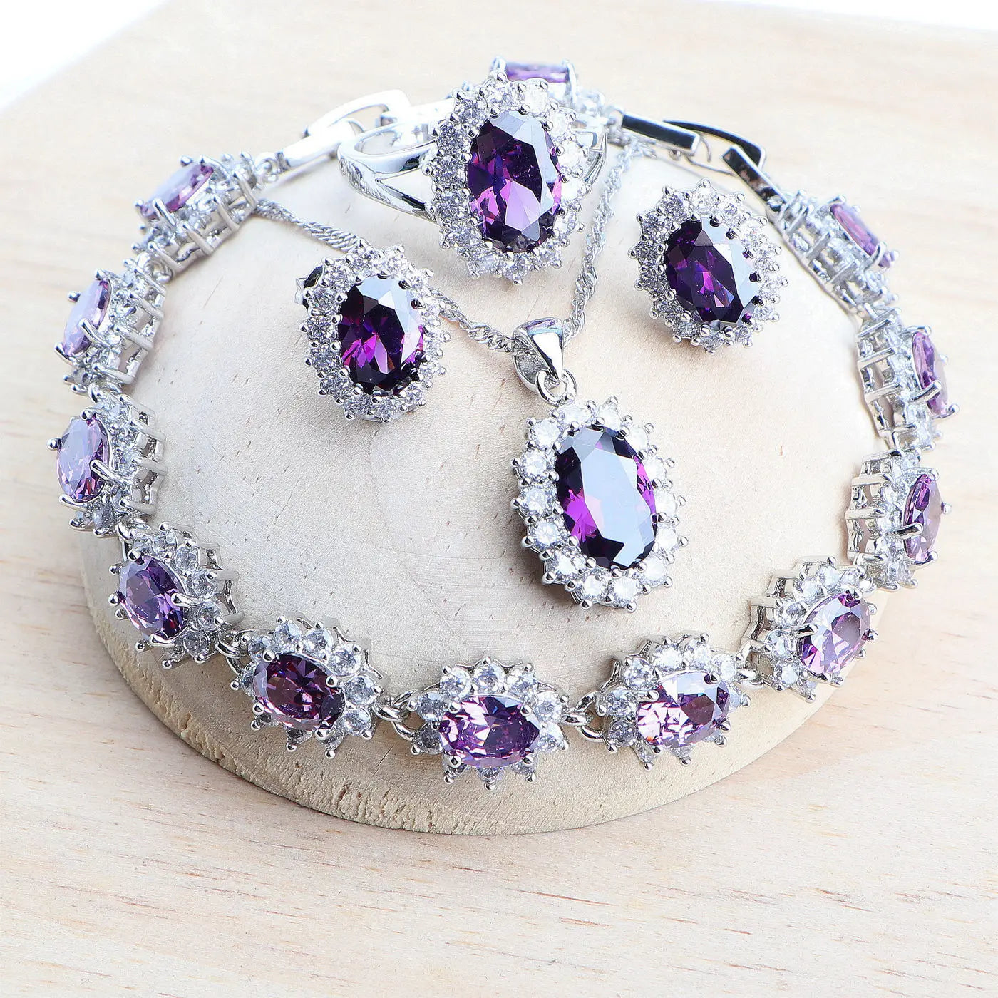 Zenat Blue Zirconia Silver 925 Women Bridal  Necklace Set