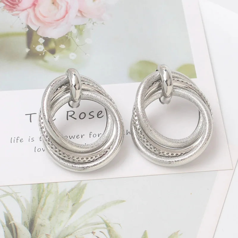 Exaggerated Twisted Dangle Earrings for Women Gold Color Metal Drop Earrings Heavy Multi Circles Earrings pendientes mujer