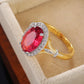 Zenat Huitan Big Oval Rose Red CZ Ring