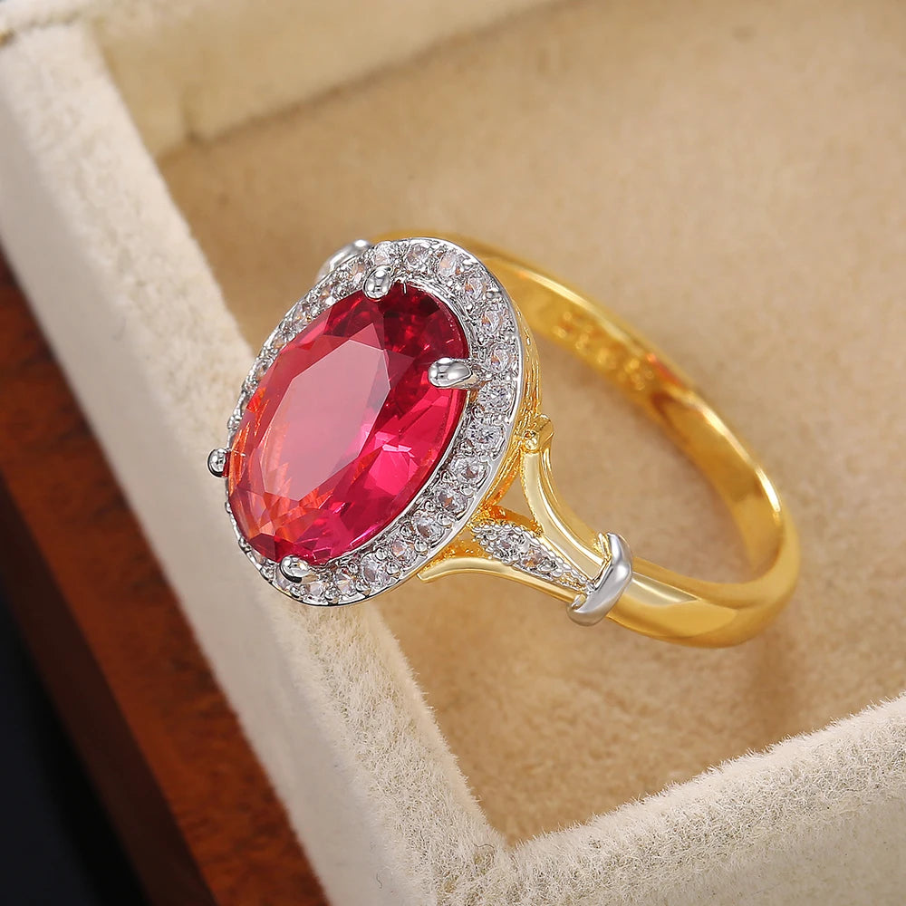 Zenat Huitan Big Oval Rose Red CZ Ring