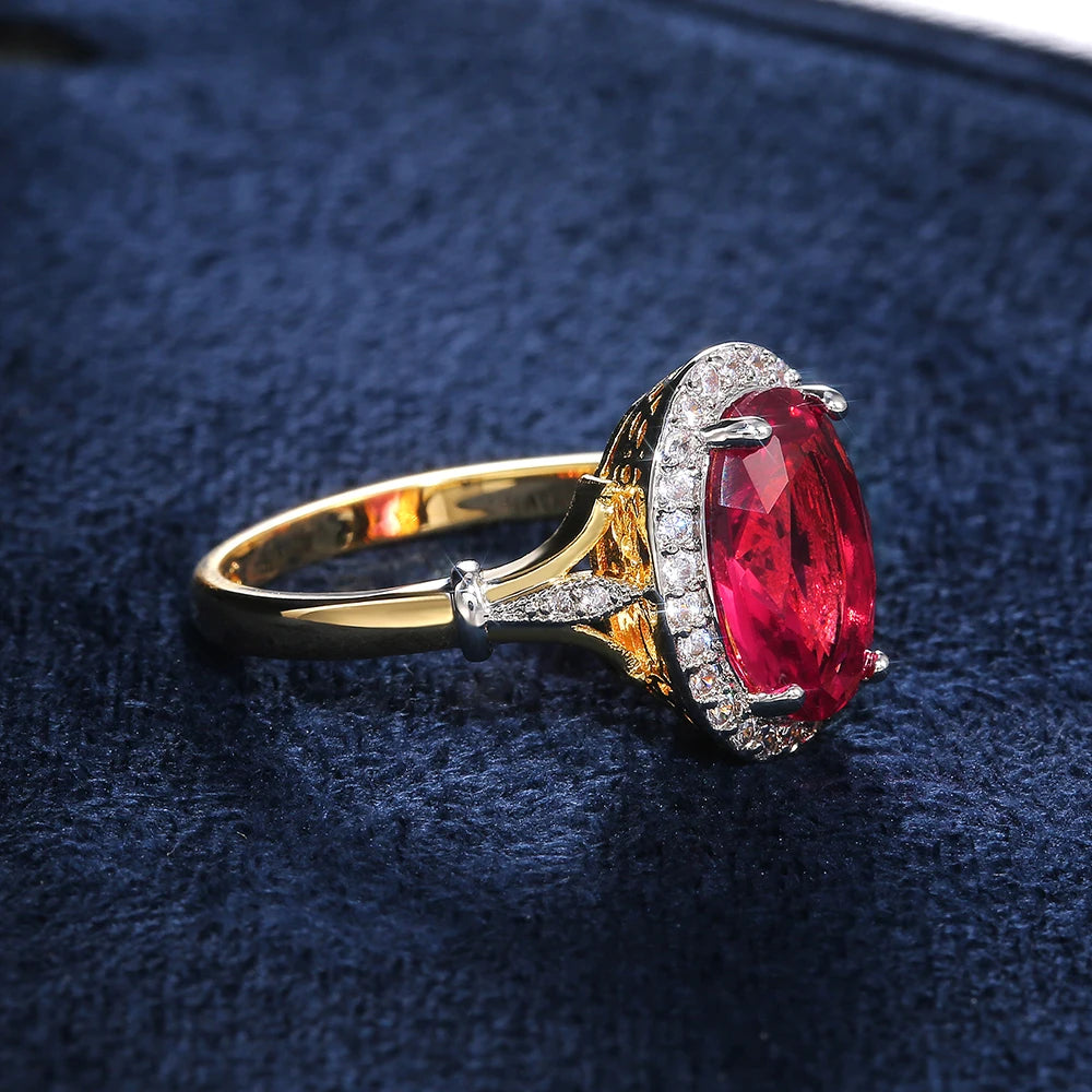 Zenat Huitan Big Oval Rose Red CZ Ring