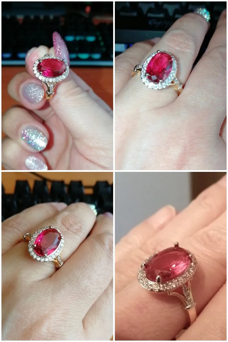 Zenat Huitan Big Oval Rose Red CZ Ring