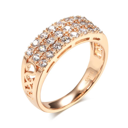 Kinel New 585 Rose Gold Ring Women Three Rows Micro-wax Inlay Natural Zircon Hollow Trendy Rings Fine Wedding Party Jewelry 2021