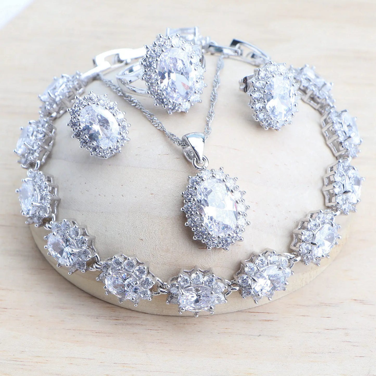 Zenat Blue Zirconia Silver 925 Women Bridal  Necklace Set