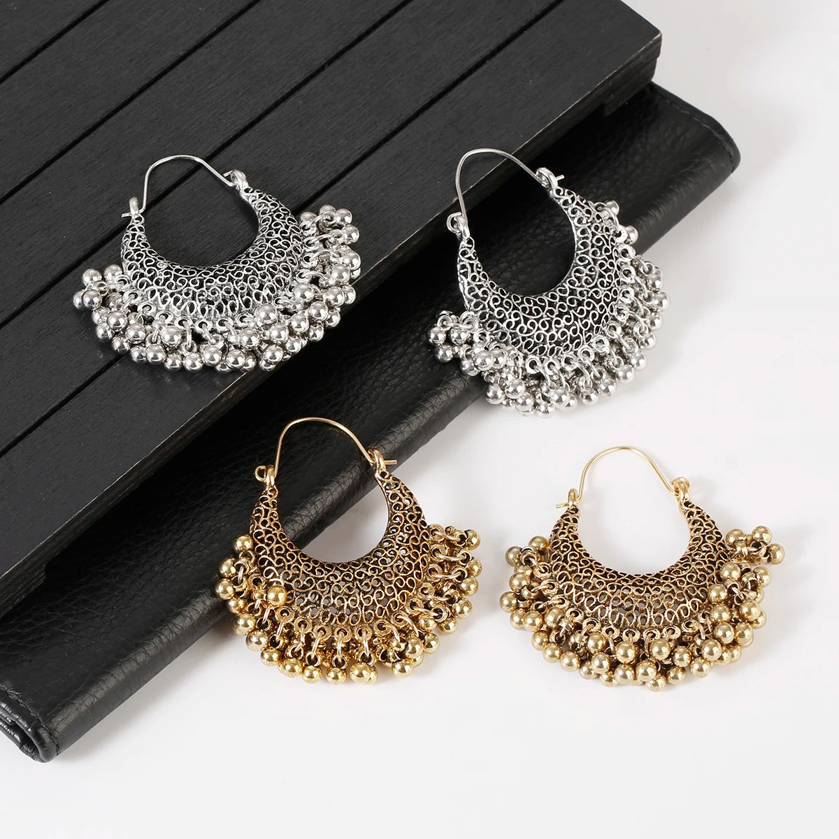 Zenat Retro Boho Silver Tassel Flower Jhumka