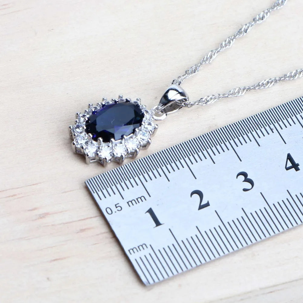 Zenat Blue Zirconia Silver 925 Women Bridal  Necklace Set