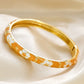 Elegant Enamel Dropped Glaze Flower Texture Closed End Bracelet For Women Retro Gold Copper Metal Bracelet Party Jewelry Gifts