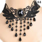 Zenat Gothic Black Lace Crystal Choker Necklace