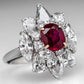 2025 New Elegant Red Corundum Ring with Extra Large Zircon Fashion Party Jewelry Flower Dove Egg Shining First