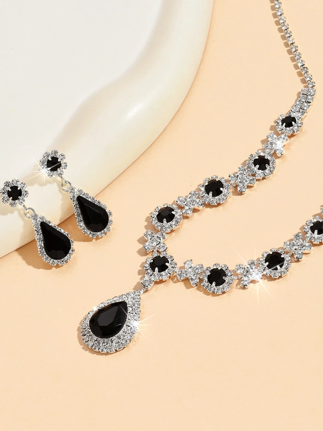 Zenat 3-Piece Crystal Droplet Necklace & Earrings Set