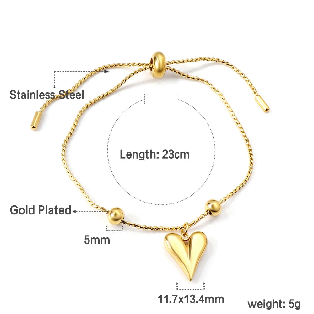 Zenat Stainless Steel Heart Coin Charm Bracelet for Women
