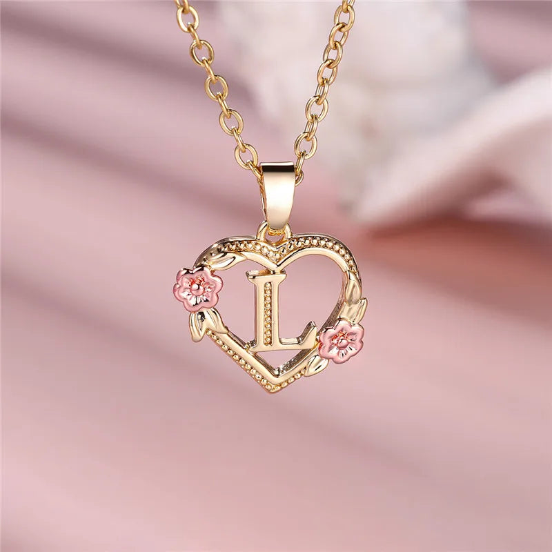Zenat A-Z Letter Flower Gold Pendant Necklace