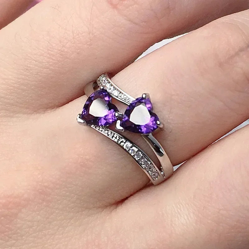 Zenat Purple Cubic Zirconia Square Crystal Ring