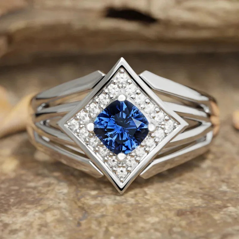 Zenat Luxury Prong Rings – Deep Blue Zircon