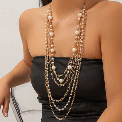 Zenat multi-layered Slender Pearl Round Necklace