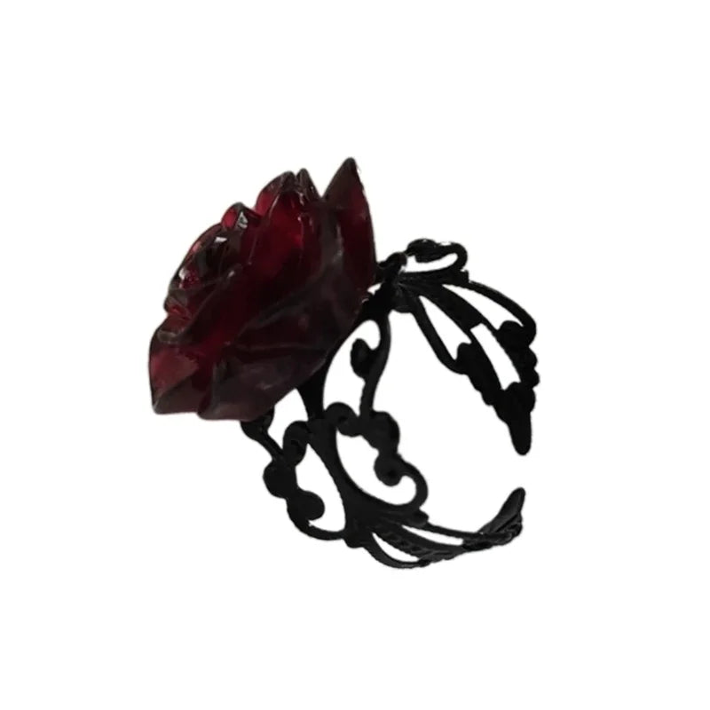 Zenat Punk Gothic Red Rose Adjustable Ring