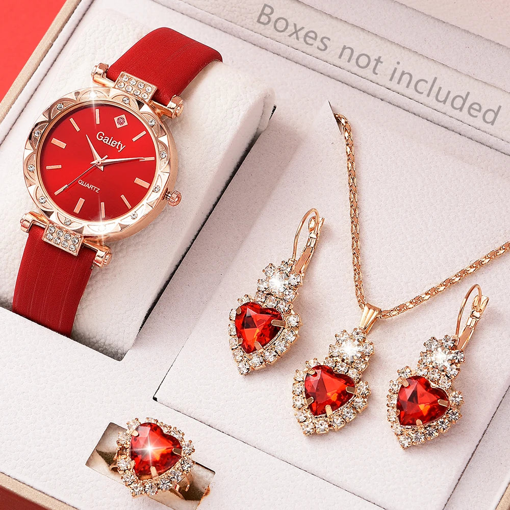 Zenat 5Pcs Set Luxury Rhinestone Watch Quartz Bracelet Set