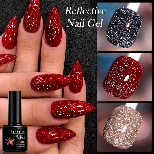 Zenat Bright Red Sparkling Glitter Gel Nail Polish