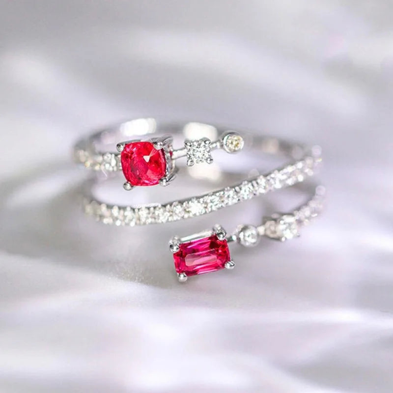 Zenat Elegant Red Corundum Ring with Large Zircon