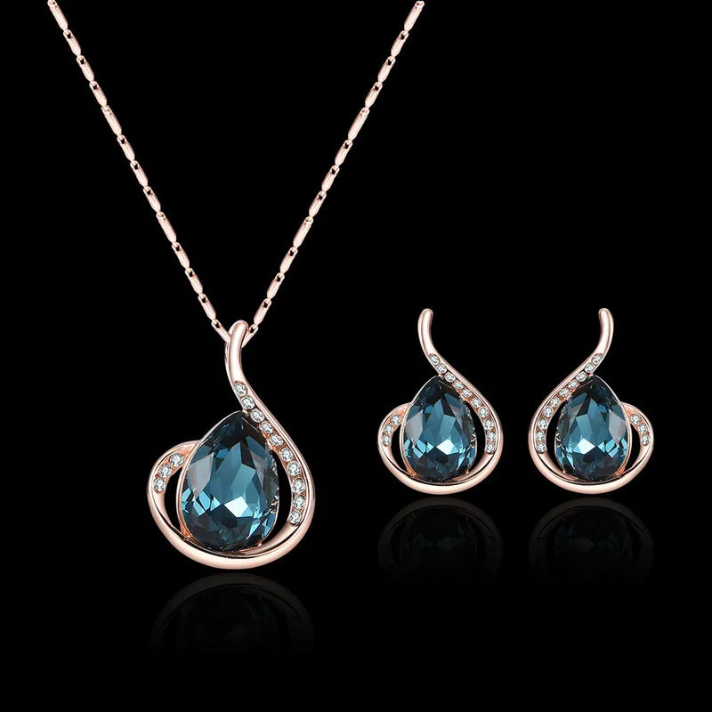 Zenat 3PC Waterdrop Rhinestone Necklace & Earrings Set