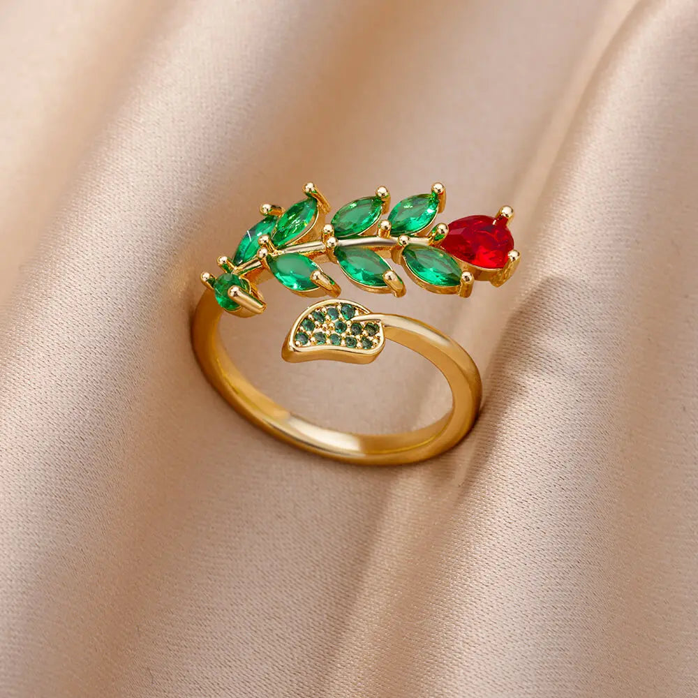 Zircon Flower Leaf Rings for Women Shine Opening Stainless Steel Ring 2024 Trend Luxury Wedding Jewelry Free Shipping anillos