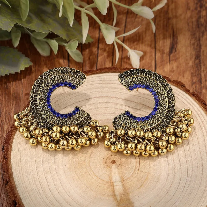 Zenat Colorful CZ Tassel Semicircle Jhumka