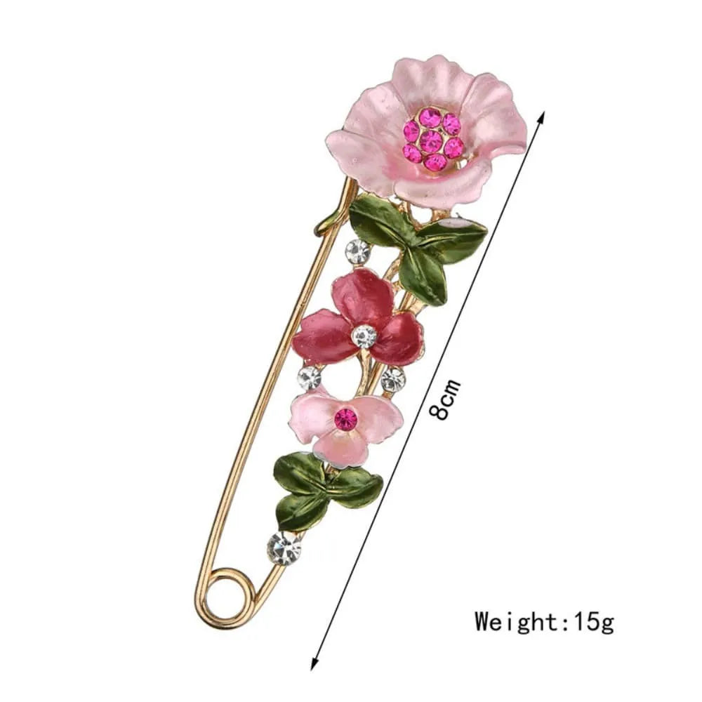 Zenat Rhinestone Flower & Leaf Lapel Pin Brooches