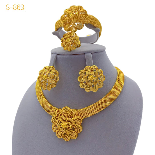 Zenat Luxury Flower Gold-Plated Necklace Set