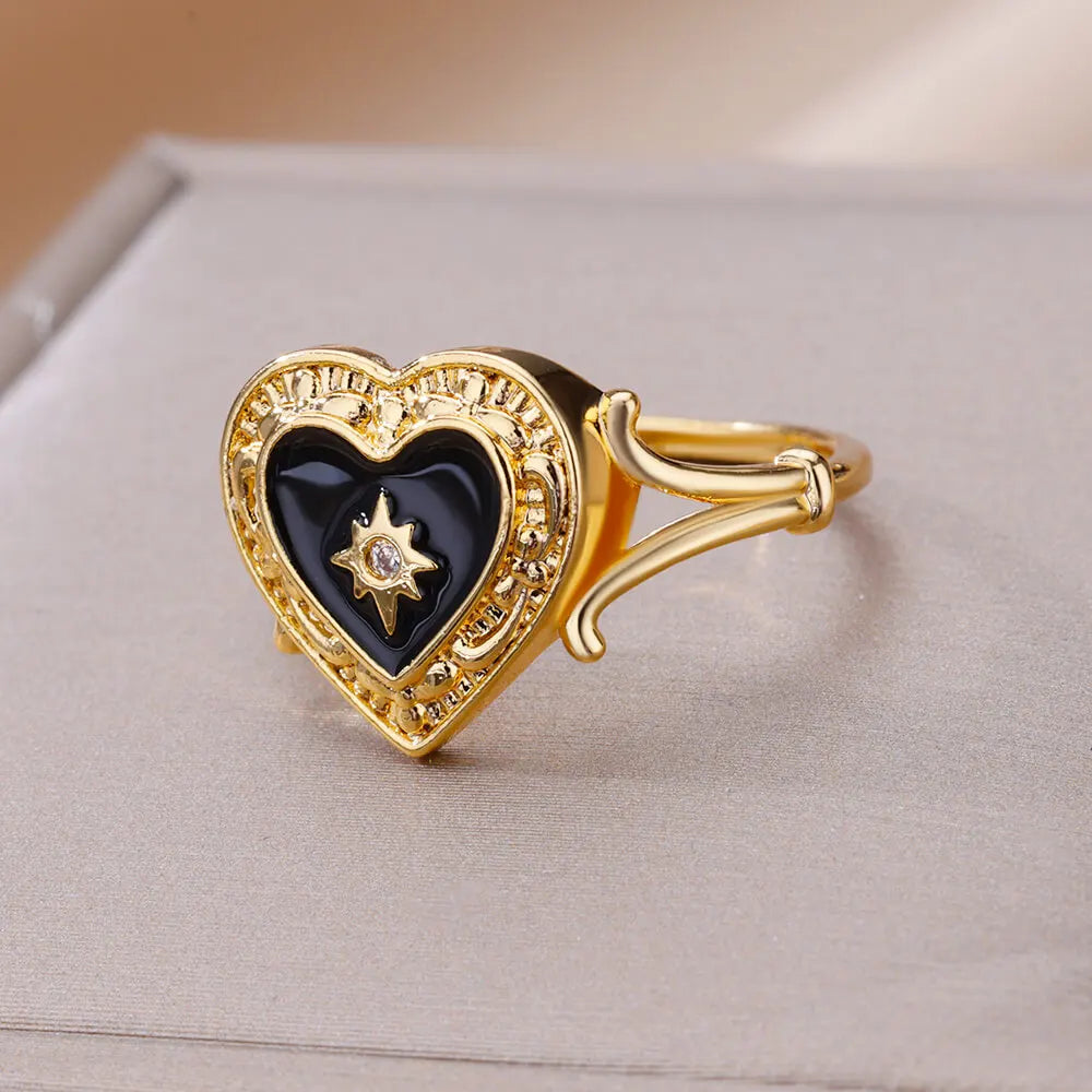 Zenat Gold Zircon Adjustable Stainless Steel Ring