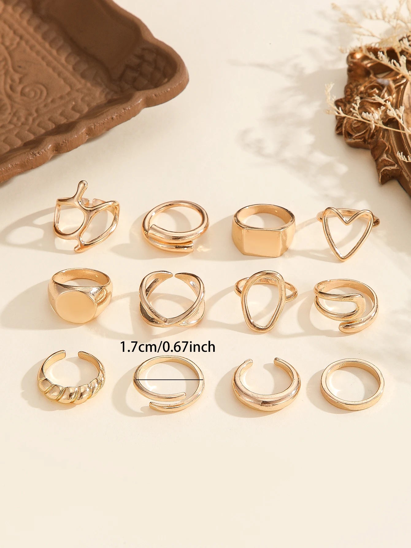 Zenat 12-Piece Metallic Smooth Ring Set for Women