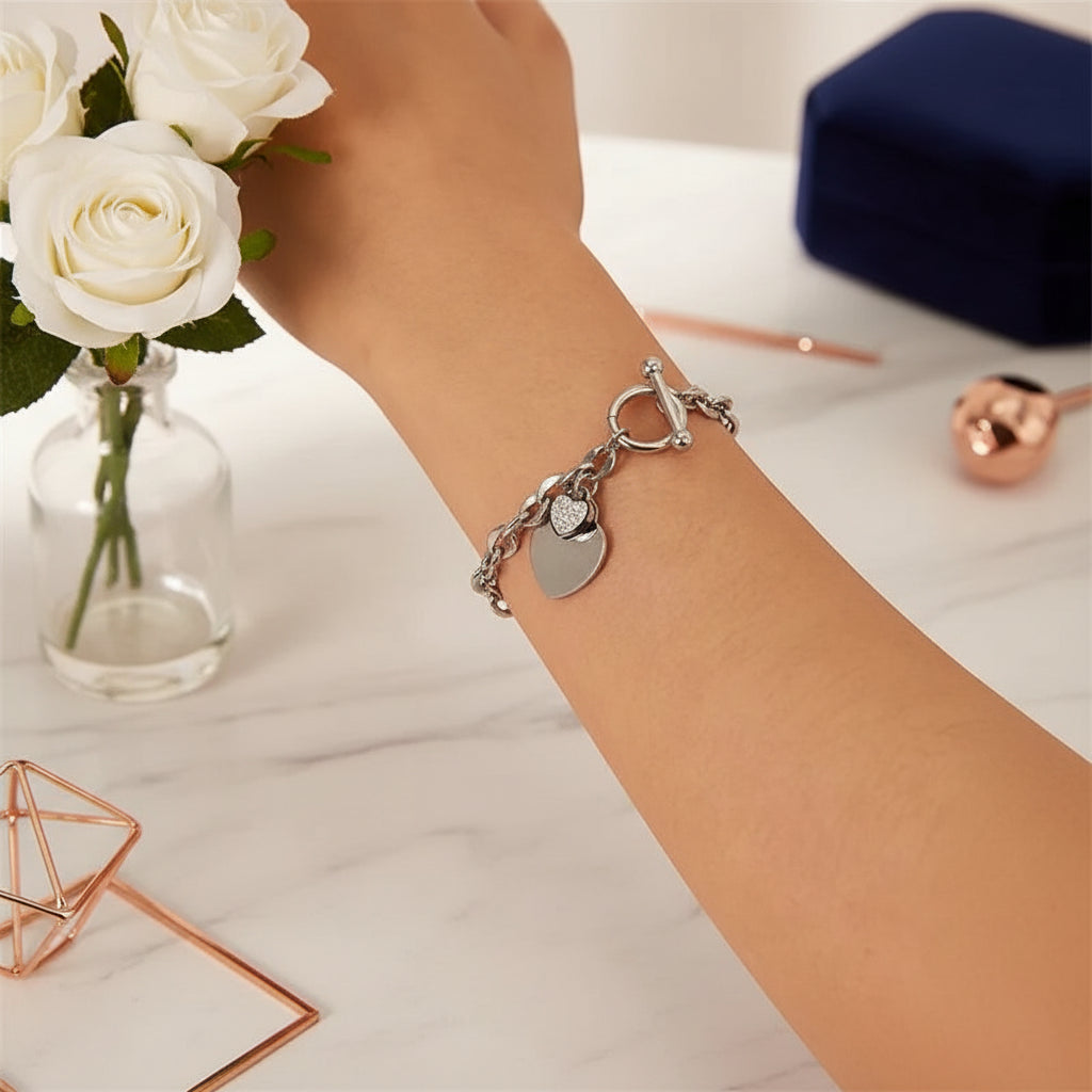 Zenat Double Heart Necklace Bracelet 316 Stainless Steel