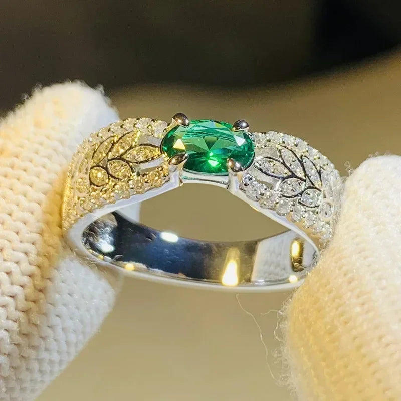 Zenat Green Oval Crystal Party Women's Ring